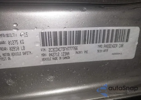 2015 Dodge Charger R/T z USA, uszkodzony, nr VIN 2C3CDXCT5FH777766